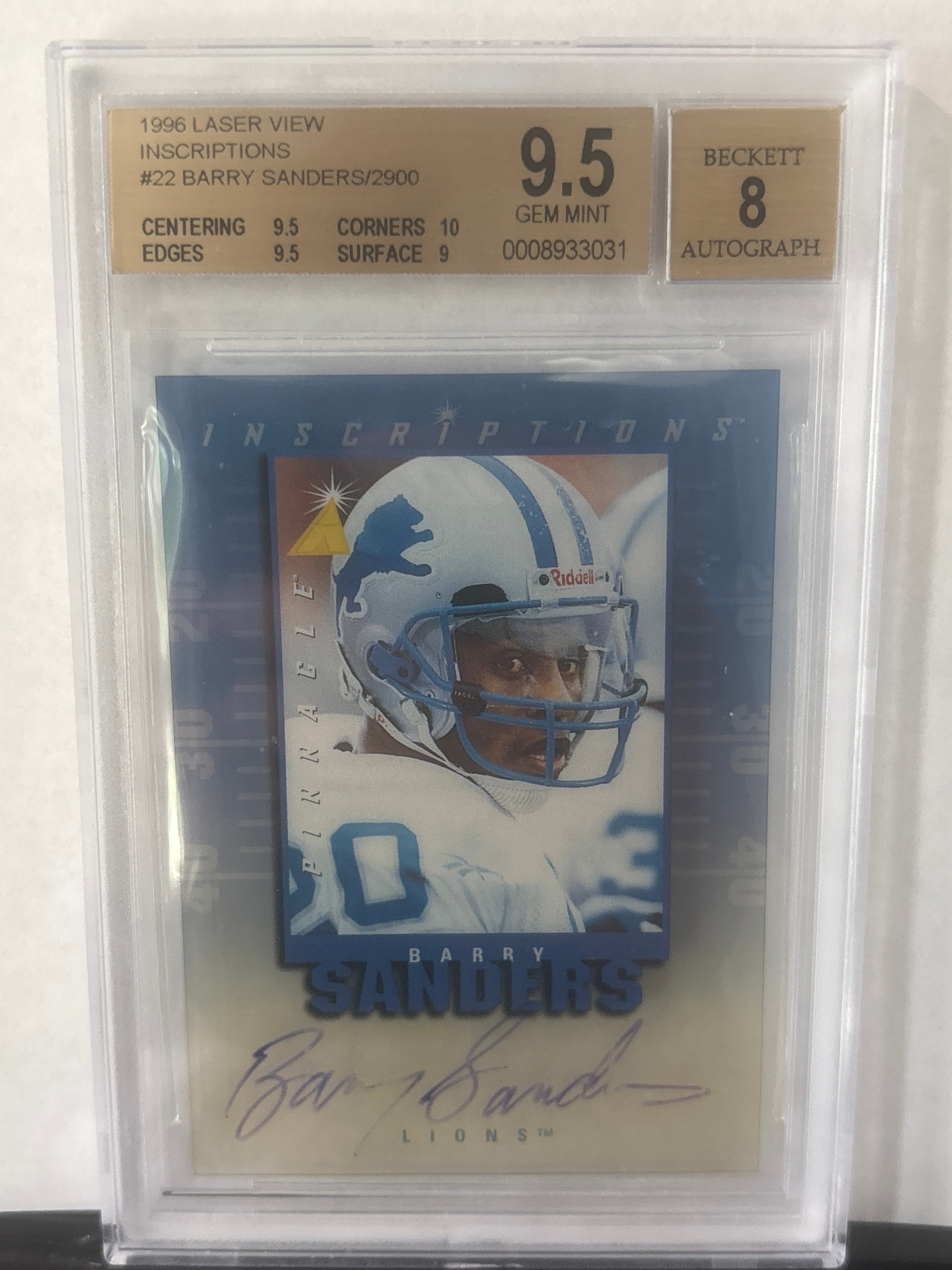 1996 Laser View Inscriptions Barry Sanders Auto #22 #’d/2053