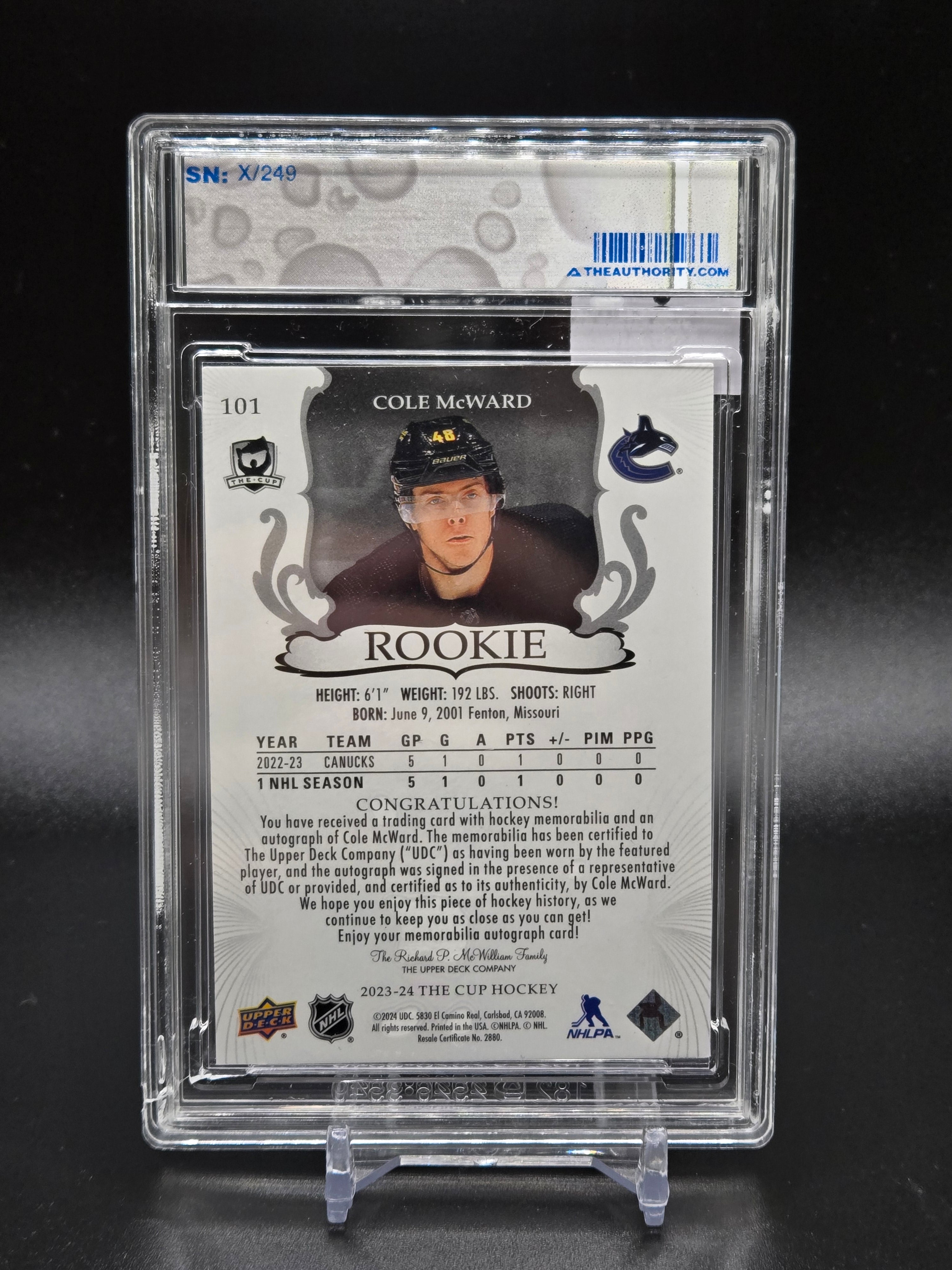 2023-2024 The Cup Base Set - Rookie Auto Patch 101 Cole Mcward