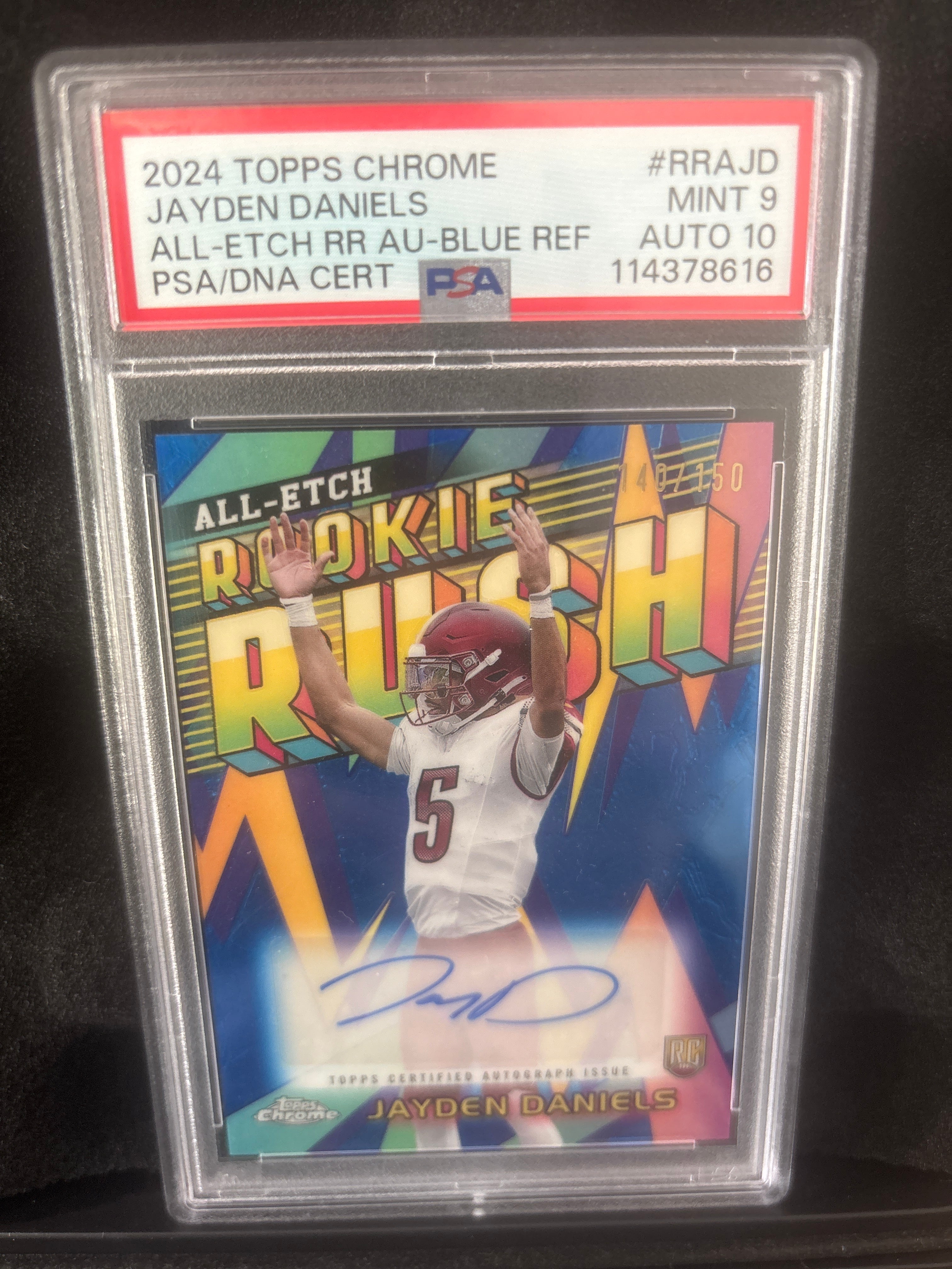 2024 Topps Chrome Jayden Daniels ALL-ETCH RR AU-BLUE REF #RRAJD #’d/150 POP 23